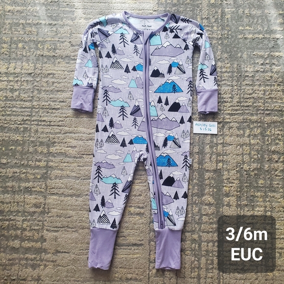 Purple Mountain-Print Zip One-Piece Pajamas for Babies
